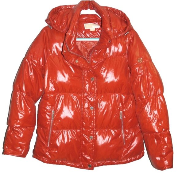 Michael MICHAEL KORS orange puffer jacket coat with removable hood Women's M - Picture 1 of 6